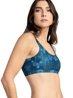 NWT Lolë Wave Bralette Bikini Top Anatheia Zenith Teal Floral Print, Sz Medium